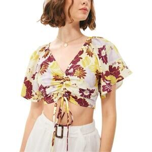 Anthropologie Maeve Cinched Flutter - Sleeve Peasant Floral Top